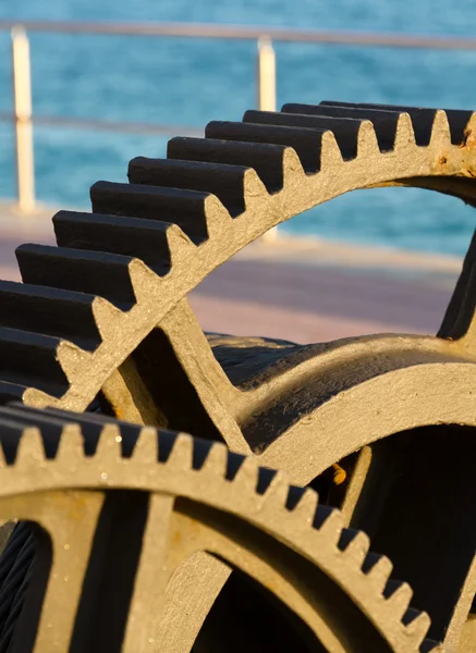 stock image Large gears of a marine engine boat