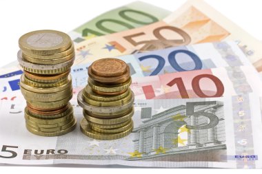 Close-up of Euro banknotes and coins clipart