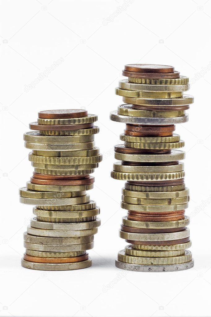 Two coins euros stacks