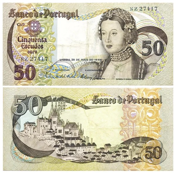 50 billets vieilles couronnes d'or du Portugal — Photo