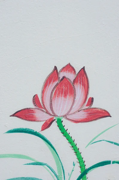 Pittura cinese del loto sulla parete nel tempio cinese — Foto Stock