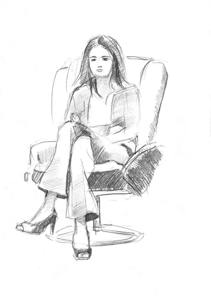 Pencil drawing of a young business lady — Stock Photo, Image