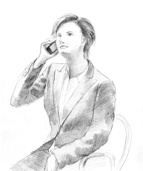 Pencil drawing of a young business lady — Stock Photo, Image