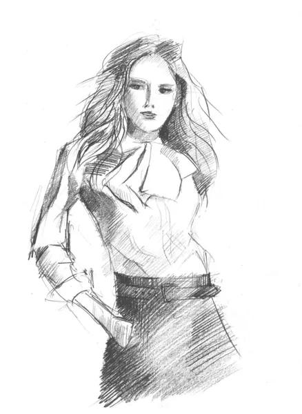 Bleistiftzeichnung einer jungen Geschäftsfrau lizenzfreie Stockbilder