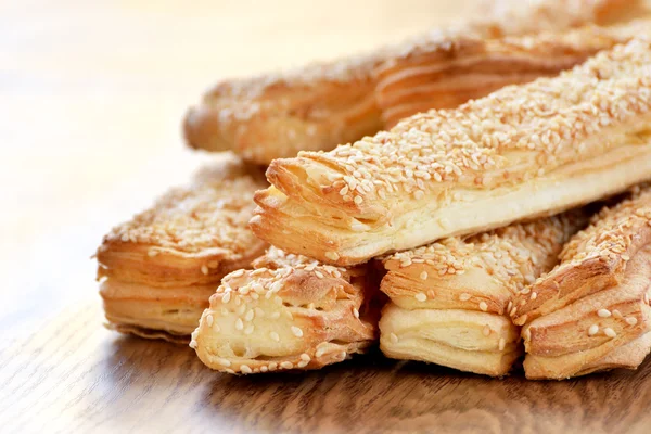 stock image A delicious bread for breakfast on a wooden table