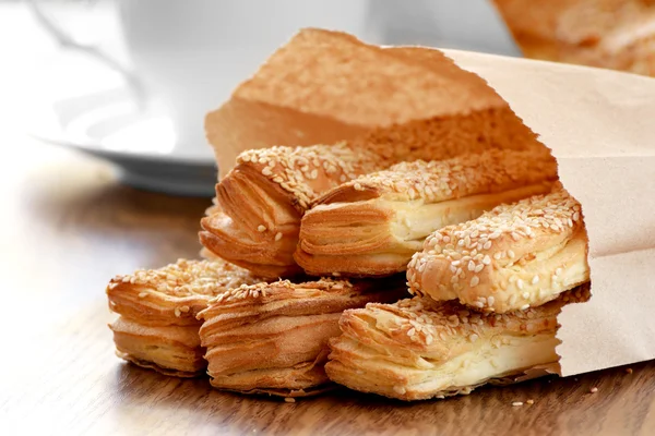 stock image A delicious bread for breakfast on a wooden table