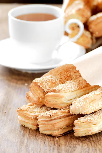 stock image A delicious bread for breakfast on a wooden table