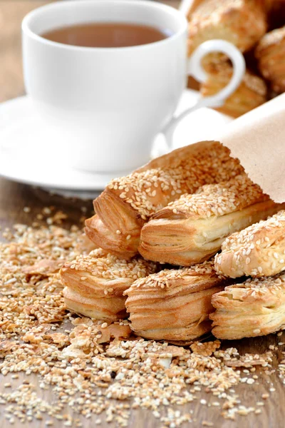 stock image A delicious bread for breakfast on a wooden table