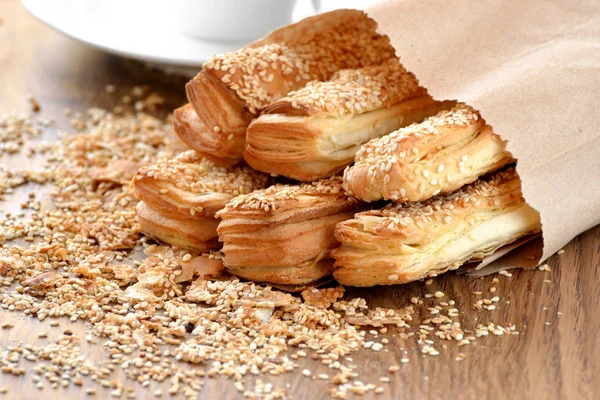 stock image A delicious bread for breakfast on a wooden table