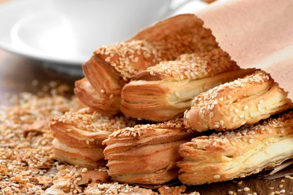 stock image A delicious bread for breakfast on a wooden table