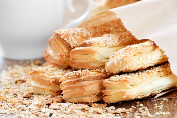 Stock image A delicious bread for breakfast on a wooden table