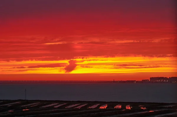 Pôr do sol na baía de Cádiz — Fotografia de Stock
