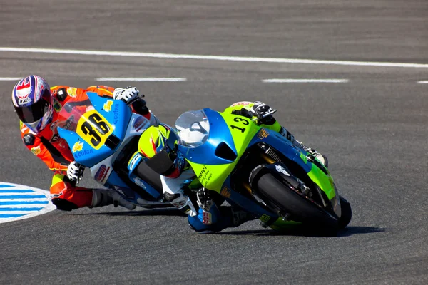 Moto2 パイロット ルノー ジュリエットビノシュとフアン ダビド ロペス — ストック写真