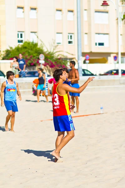 Wedstrijd van de 19e Liga van strand handbal, cadiz — Stockfoto