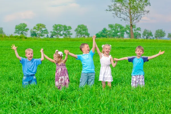 Дети на лугу веселятся — стоковое фото