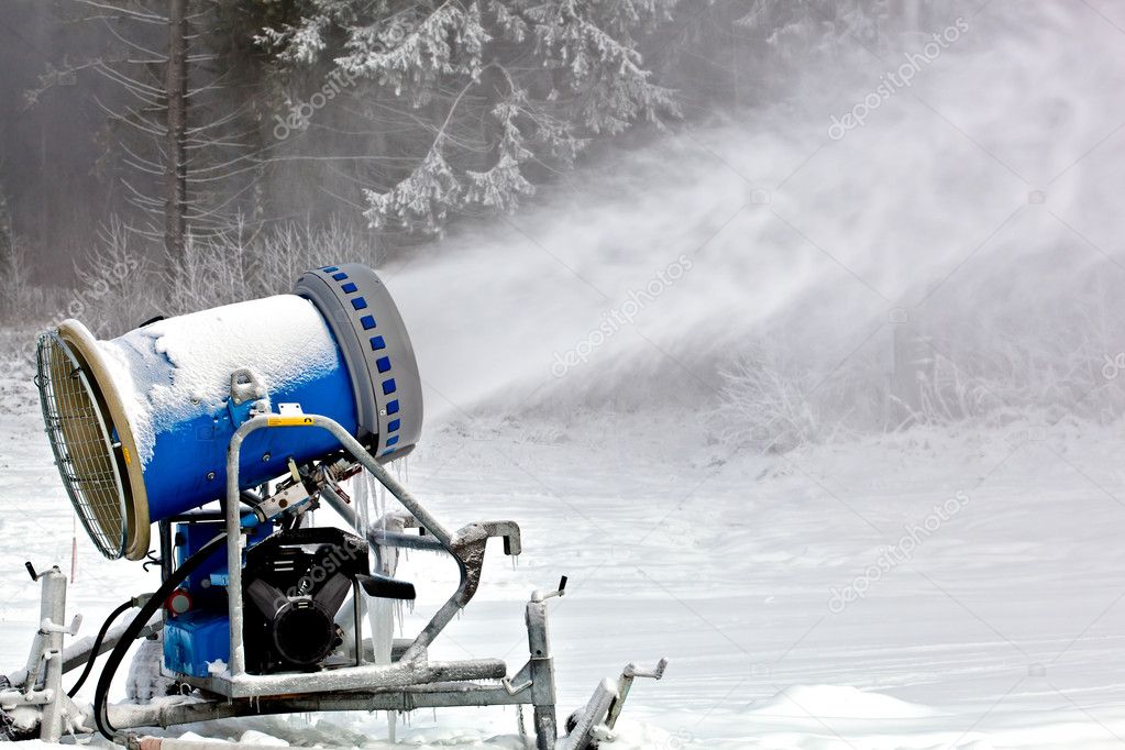 Professional snow cannon making snowflakes