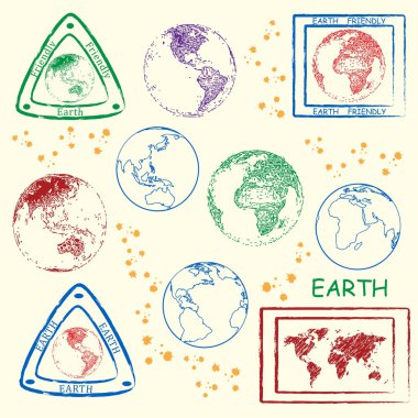 Planet Earth Stamps Icon Set clipart