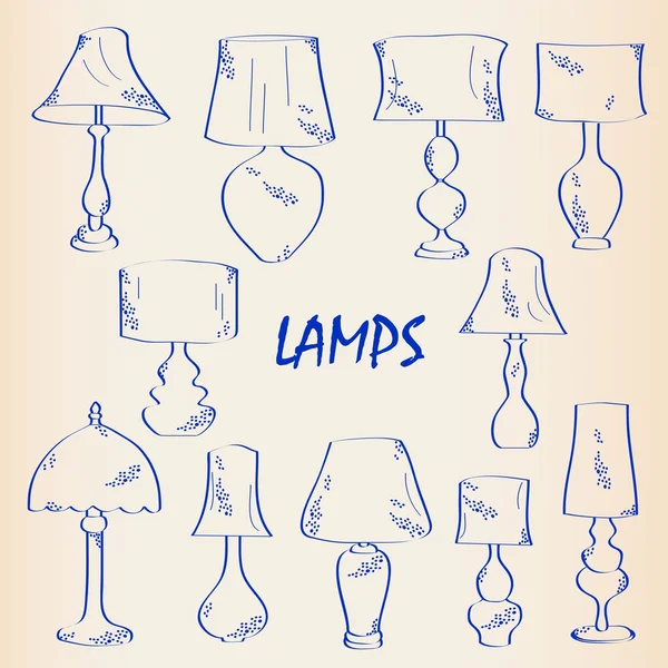 Juego de iconos de lámparas interiores dibujadas a mano — Vector de stock