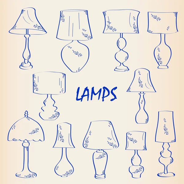 Hand getrokken Interieurlampen pictogrammenset — Stockvector