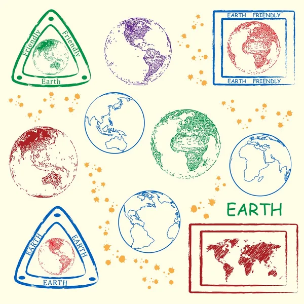 Planeten jorden stämplar Ikonuppsättning — Stock vektor