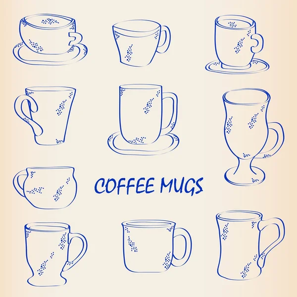 Ручной рисунок кофе кружки иконка набор — стоковый вектор