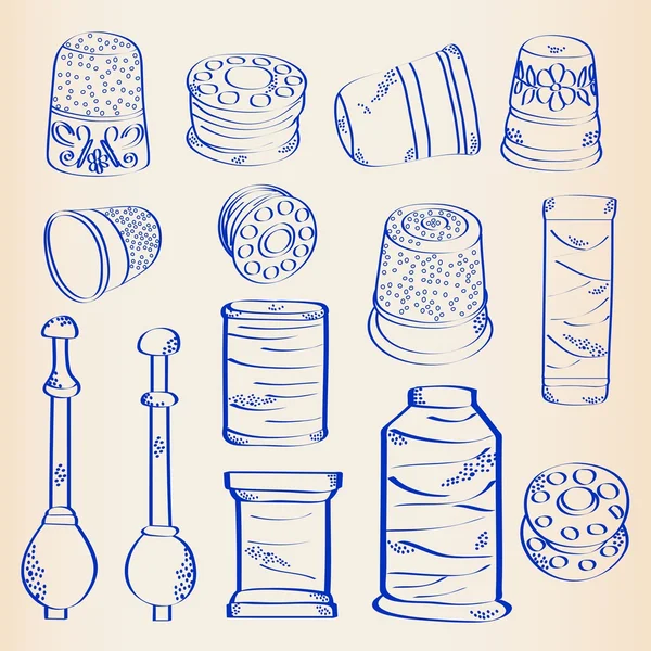 Conjunto de ícones de costura desenhado à mão — Vetor de Stock