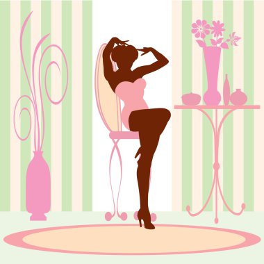 Chic Woman in vanity room clipart