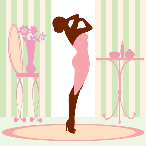 Elegancki kobieta w pokoju łazience — Wektor stockowy
