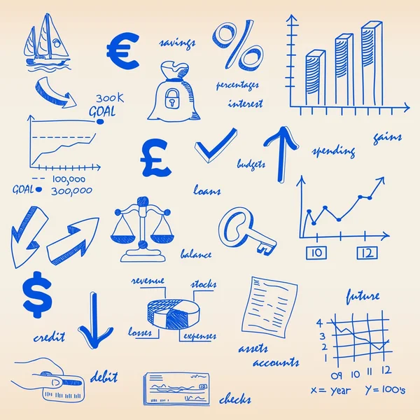 手工绘制的财务图标 — 图库矢量图片