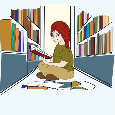 Hand drawn Student in Library clipart