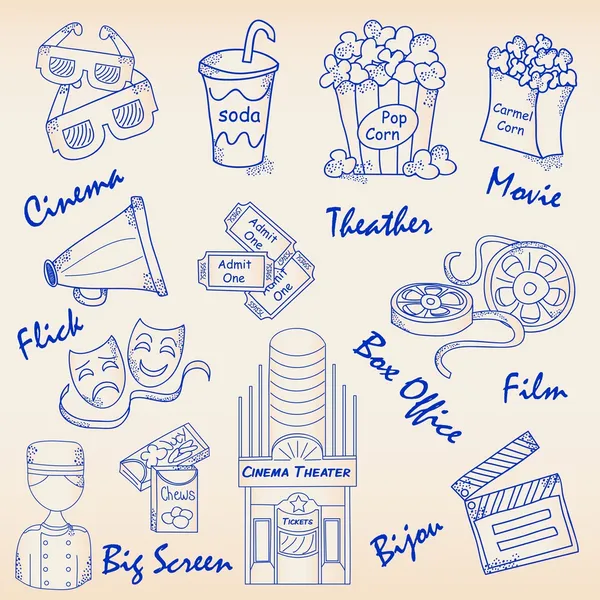 Conjunto de ícones de filme desenhado à mão — Vetor de Stock