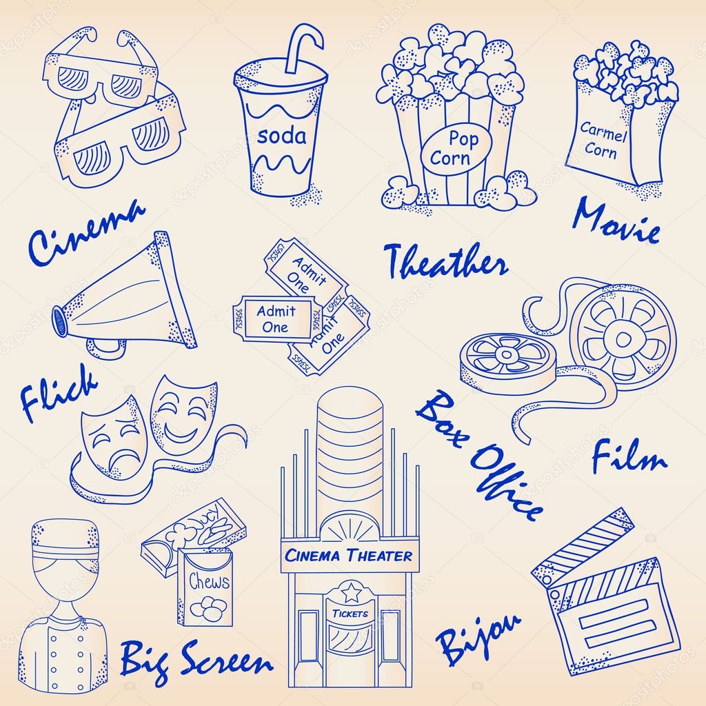 Hand Drawn Movie Icons Set
