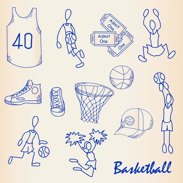 Ručně kreslenou basketbal ikony nastavit — Stockový vektor