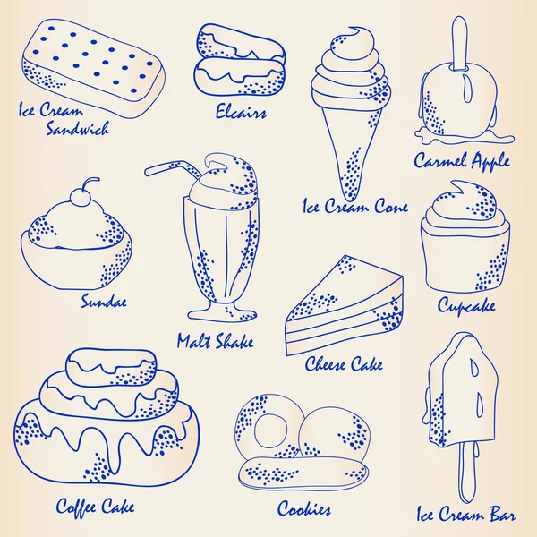 Conjunto de ícones de sobremesas desenhadas à mão —  Vetores de Stock