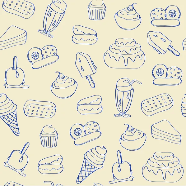 Ícones de sobremesa sem costura desenhados à mão — Vetor de Stock