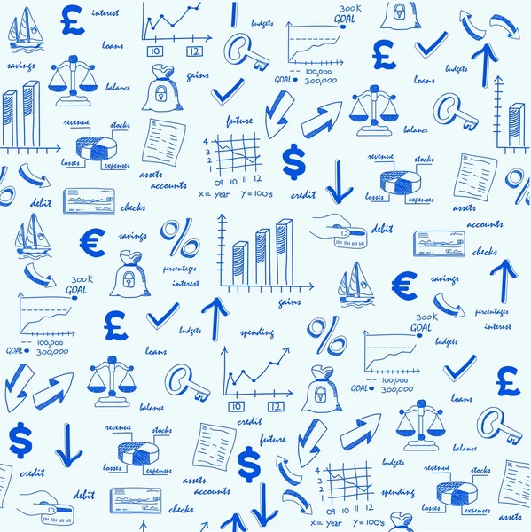 Handgezeichnete nahtlose Finanzsymbole — Stockvektor