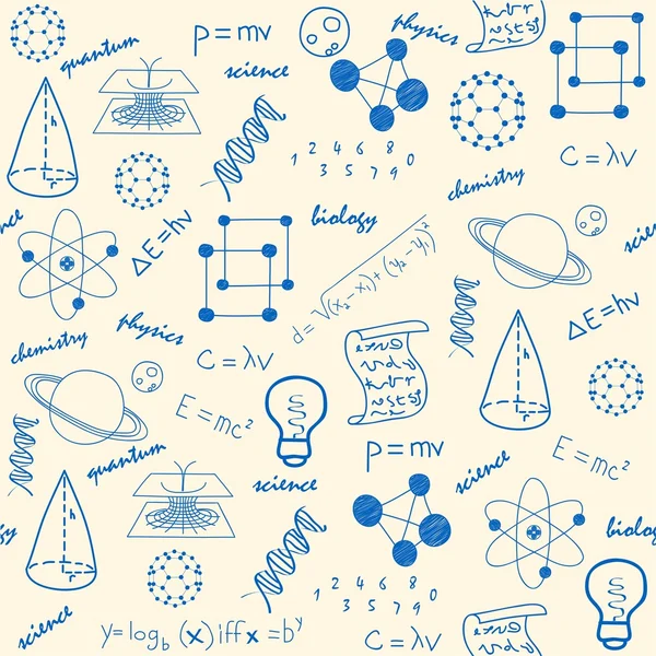 Iconos de ciencia sin costura dibujados a mano — Archivo Imágenes Vectoriales
