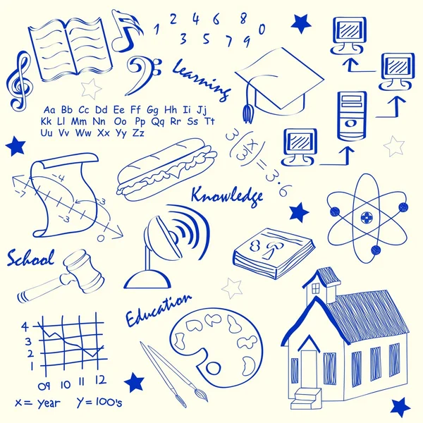 Conjunto de iconos de escuela dibujada a mano — Vector de stock