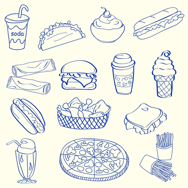 Elle çizilmiş fast food Icon set — Stok Vektör