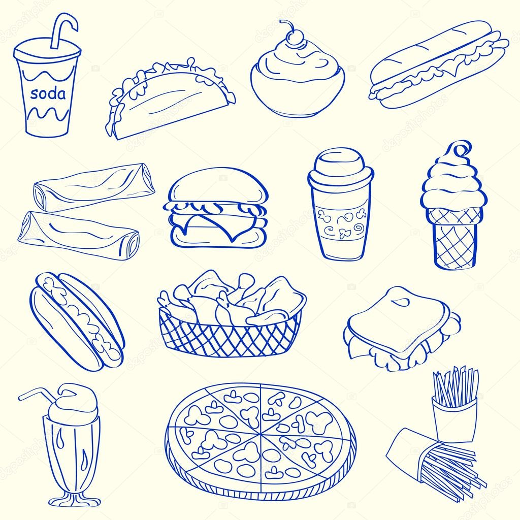 Hand Drawn Fast Food Icon Set