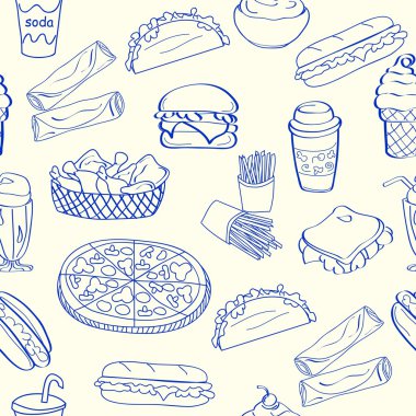 Hand Drawn Seamless Fast Food Icons