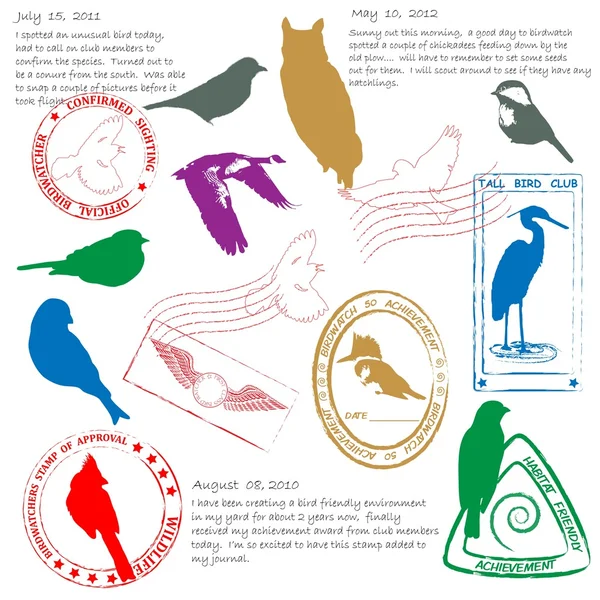 Fågelskådning stämplar Ikonuppsättning — Stock vektor