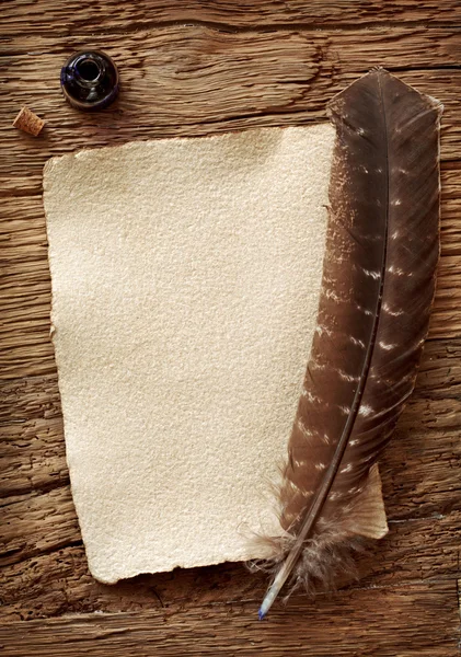 Stary pergamin i pióro pióra — Zdjęcie stockowe