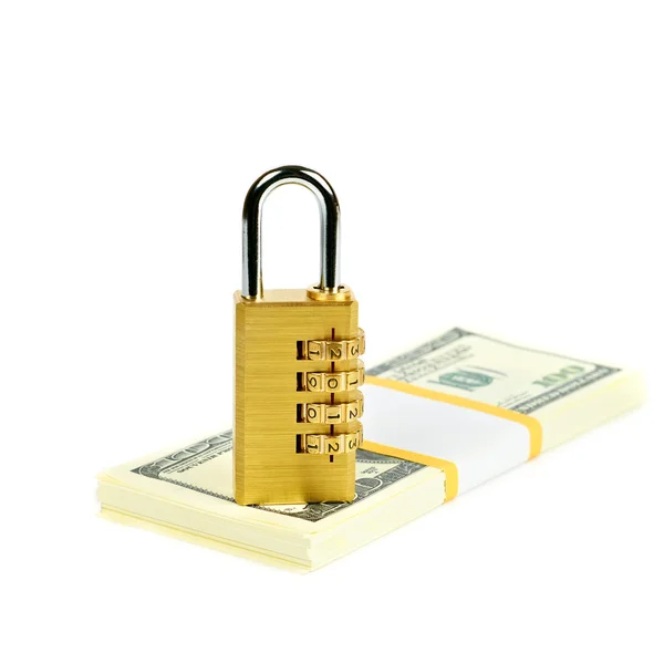 Padlock on a stack of dollars — Stock Photo, Image
