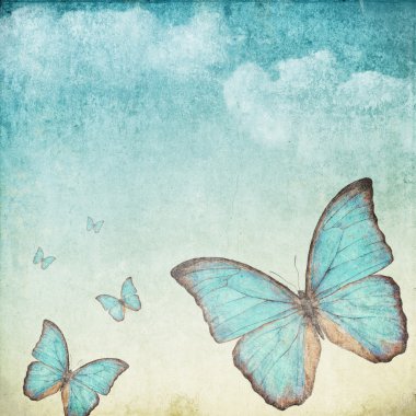 Vintage background with a blue butterfly clipart