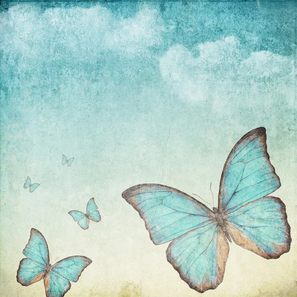 Sfondo vintage con una farfalla blu — Foto Stock