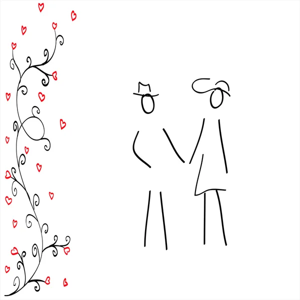 Couple amoureux sur fond de motifs fleuris — Image vectorielle