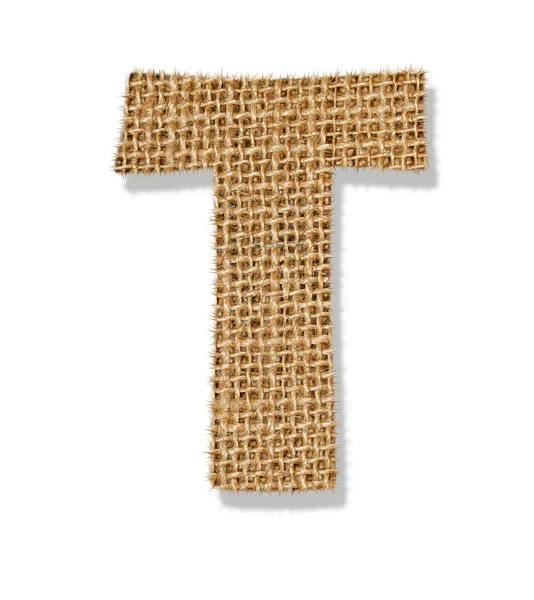 The letter "T" is made of coarse cloth. — Stock Photo, Image
