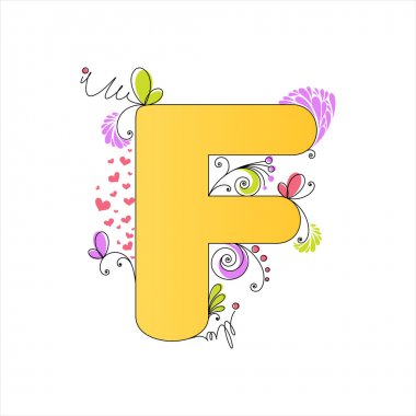 Colorful floral alphabet. Letter F