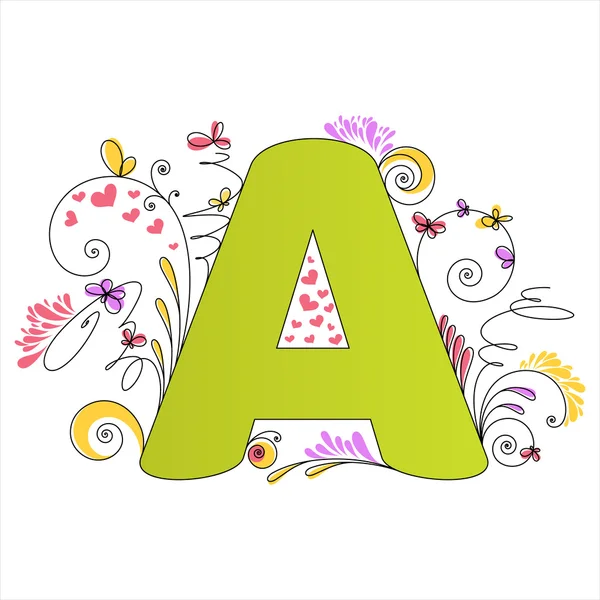 Colorful floral alphabet. Letter A — Stock Vector